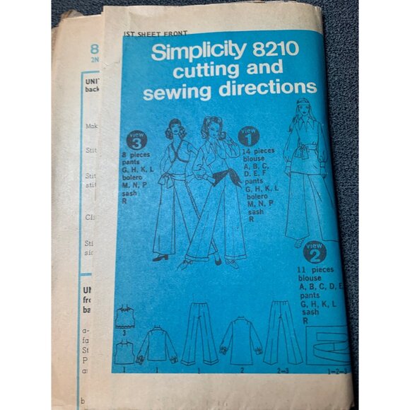 Simplicity 8210 Sewing Pattern Womens Blouse Pants Bolero Size 12 - Picture 6 of 6